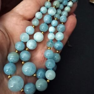 Elegant Blue  Aquamarine and Gold Beaded Necklace